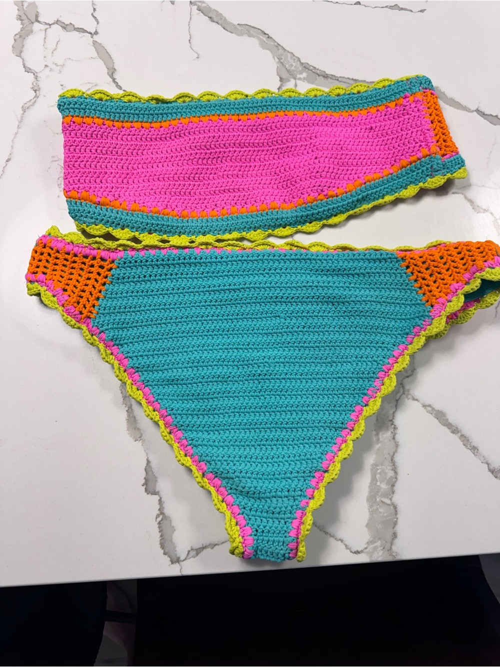 Handmade Kids Crochet Bikini Set - Turquoise & Pink
